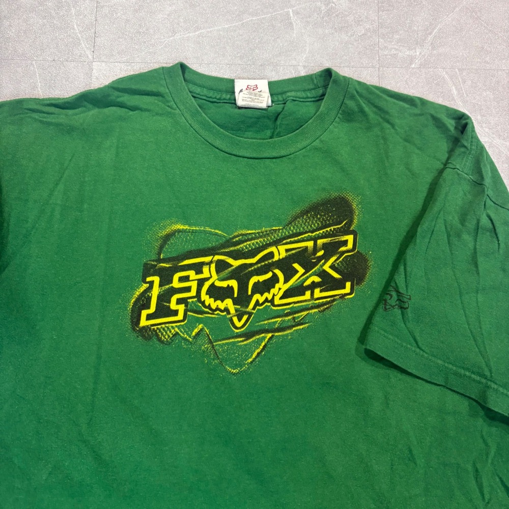 Fox Racing Mens 2XL Graphic T-Shirt Green Yellow Logo Motocross Short Sleeve Tee